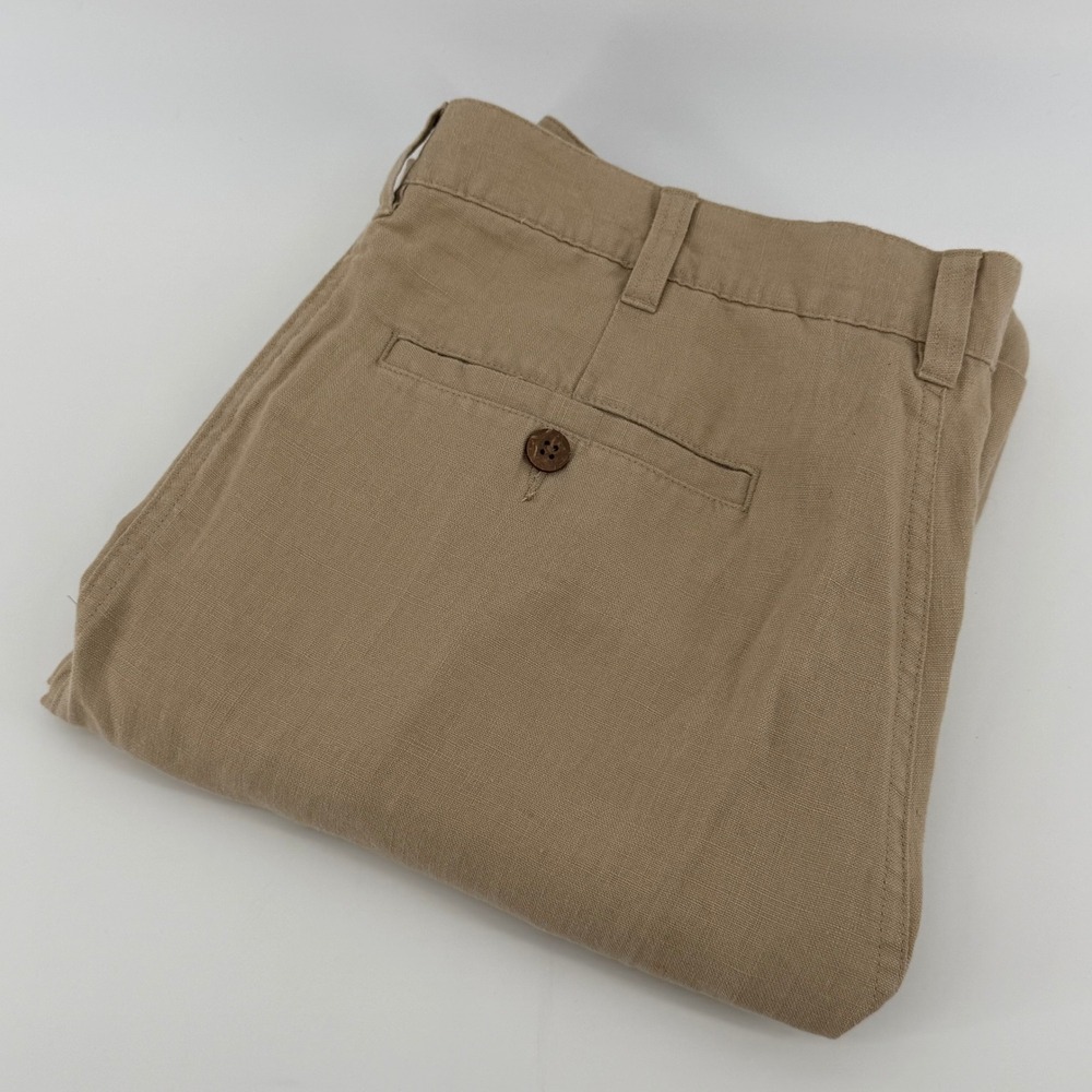 Jos. A. Bank Mens Khaki Linen Blend Straight Leg Flat Front  Dress Pants Tan
